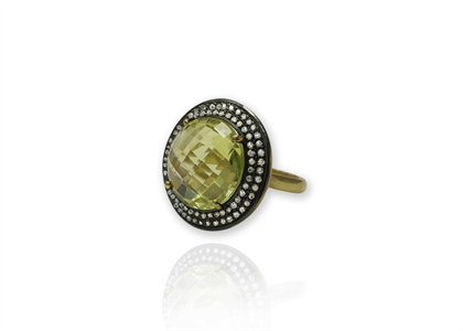 Gold Plated CZ Studded Quartz Gemstone Fashion Ring